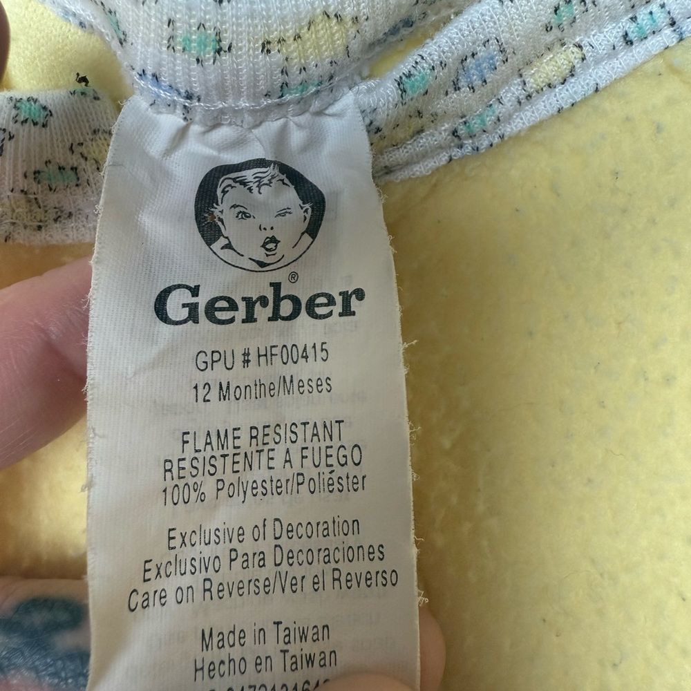 Vintage Gerber Baby 12 Months One Piece Footed Sleeper Blue & Yellow Footie 90s - Picture 4 of 9